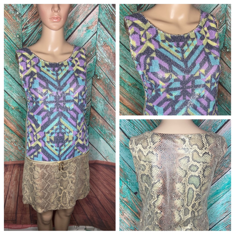 Beautiful Sequin Custo Barcelona Animal Print Shift Dress With Zipper Detail